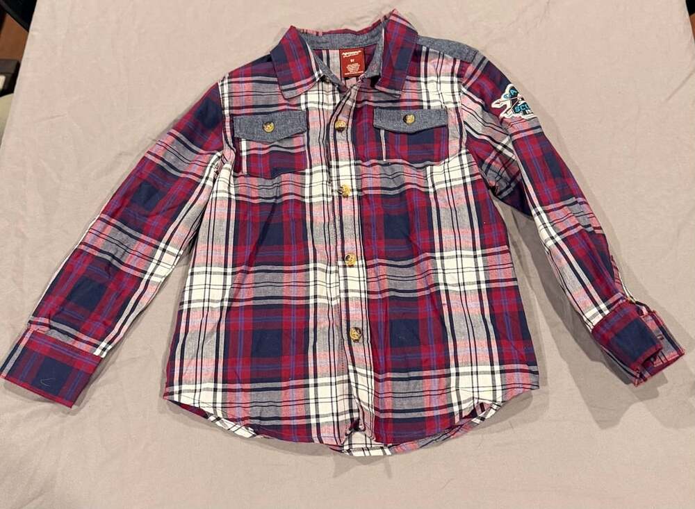 Arizona Jean Co Boys Plaid Button-Down Long Sleeve Shirt Size 5T